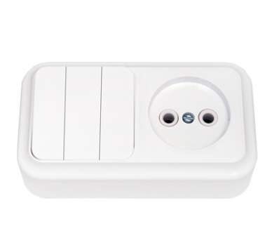 Блок ОП (розетка без заземл. + 3-кл. выкл.) бел. Bylectrica 3В-РЦ-525