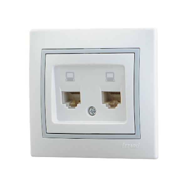 Розетка компьютерная 2-м СП Mira RJ45 16А IP20 с сер. вставкой бел. LEZARD 701-0215-141