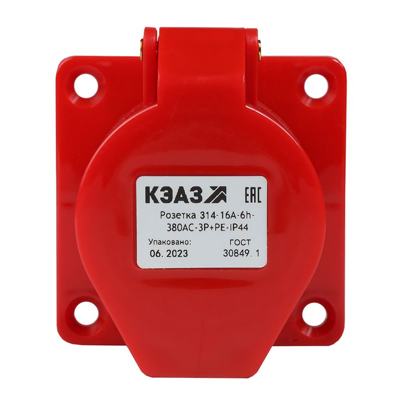 Розетка фланцевая 314 16А 380AC 3P+PE 6ч IP44 КЭАЗ 222758