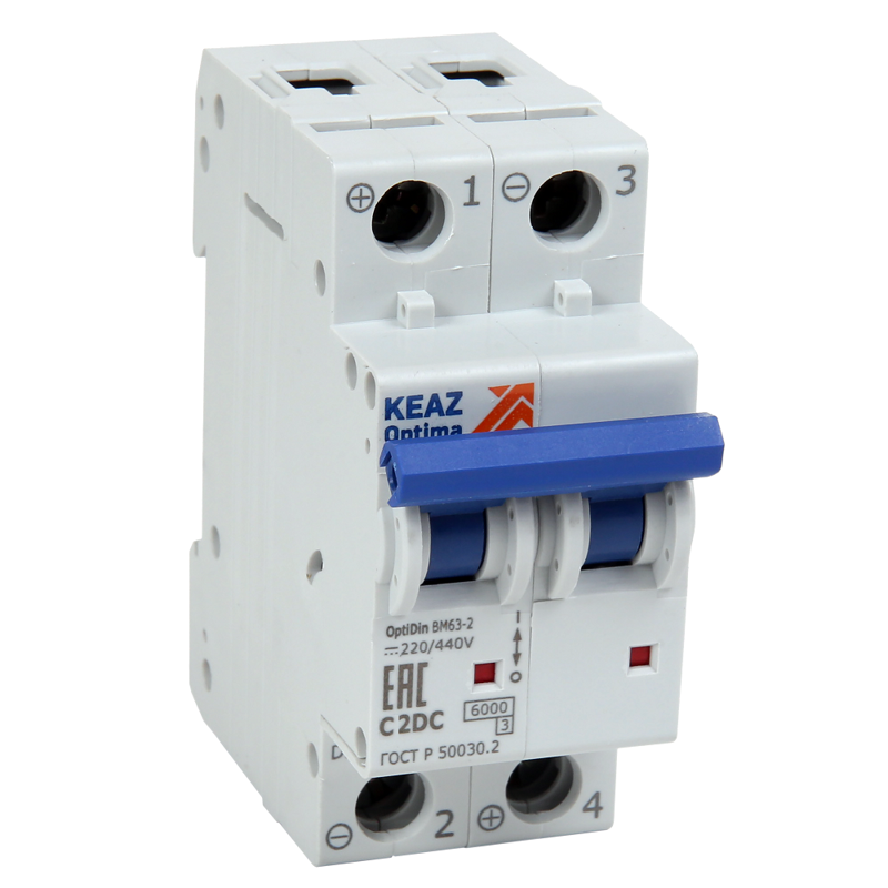 Выключатель автоматический модульный 2п B 40А 6кА OptiDin BM63-2B40-DC-ОМ4-РЕГ DC КЭАЗ 234031