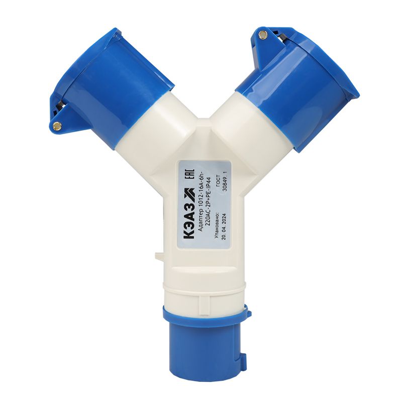 Адаптер силовой двухлучевой 1012 16А 6h 220AC 2P+PE IP44 КЭАЗ 235595
