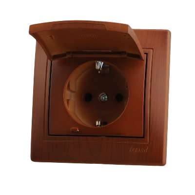 Розетка 1-м СП Mira 16А IP20 с заземл. с защ. крышкой керамика сосна LEZARD 701-0801-123
