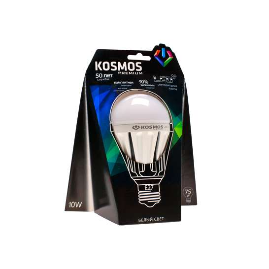 Лампа светодиодная KOSMOS premium A60 10Вт грушевидная 4500К E27 230В КОСМОС KLED10wA60230vE2745