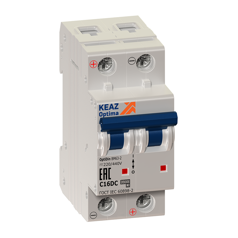 Выключатель автоматический модульный 2п B 2А OptiDin BM63-2B2-DC-УХЛ3-РЕГ КЭАЗ 243183