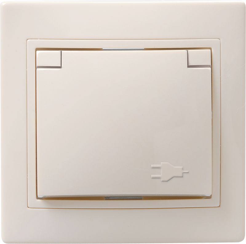 Розетка 1-м СП Кварта РСбш10-3-ККм 16А IP20 с заземл. защ. шторки с крышкой крем. GENERICA ERK12-K33-16-DM