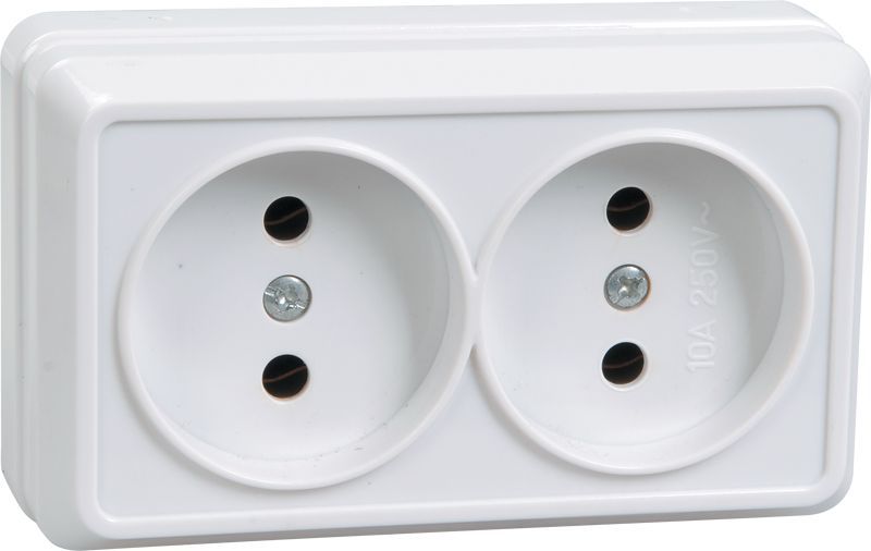 Розетка 2-м ОП Октава 10А IP20 без заземл. бел. GENERICA ERO20-K01-10-DC