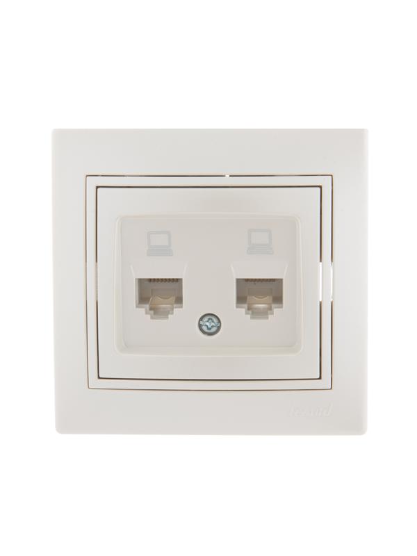 Розетка компьютерная 2-м СП Mira RJ45 16А IP20 со вставкой жемчуж./бел. перламутр. LEZARD 701-3030-141