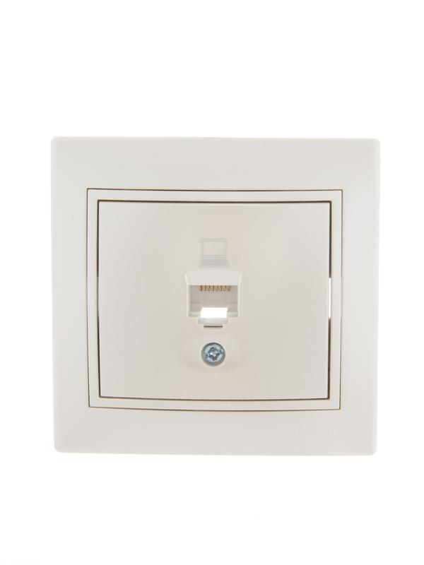 Розетка компьютерная 1-м СП Mira RJ45 16А IP20 со вставкой жемчуж./бел. перламутр. LEZARD 701-3030-139