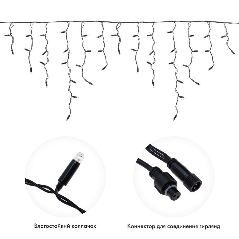 Гирлянда светодиодная "Айсикл" (бахрома) 2.4х0.6м 88LED бел. 7Вт 230В IP65 провод черн. (нужен шнур питания 303-500) Neon-Night 255-032