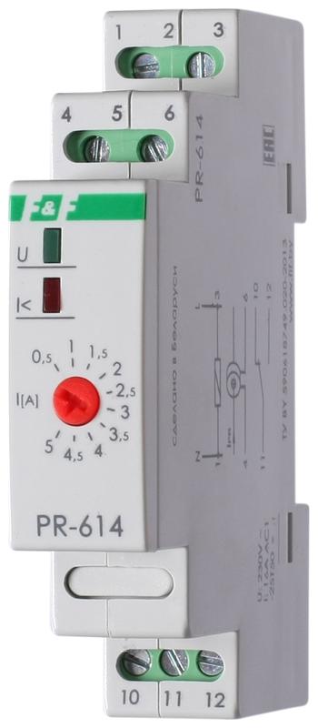 Реле тока PR-614 (для работы с внешним трансф. тока монтаж на DIN-рейке 35мм 230В AC 16А 1перекл. IP20) F&F EA03.003.005