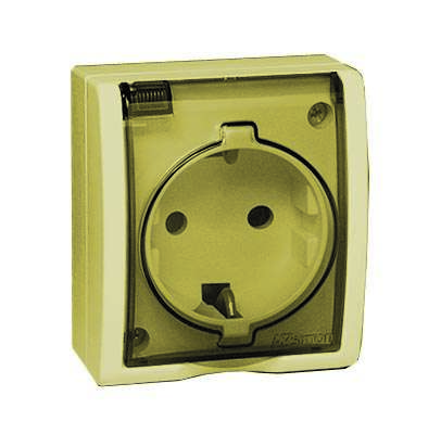 Розетка 1-м ОП Simon15 16А IP54 250В с заземл. Schuko защ. шторки с крышкой винт. клеммы сл. кость Simon 1594432-031