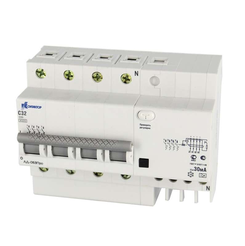 Выключатель диф. тока 4п 40А 30мА тип A АД-063 Контактор 7000645