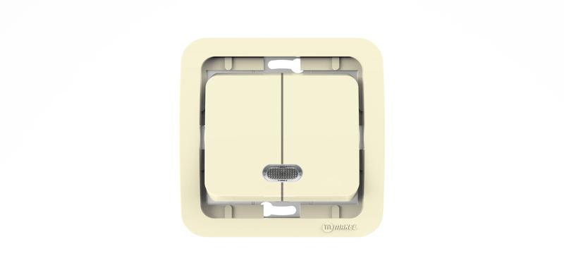 Выключатель 2-кл. СП Mimoza 10А IP20 без вставки с подсветкой крем. Makel 32023