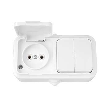 Блок ОП (розетка без заземл. + 2-кл. выкл.) IP44 бел. Bylectrica 2В-РЦ-655