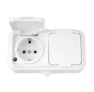 Розетка 2-м ОП 16А IP44 с заземл. бел. Bylectrica РА16-303