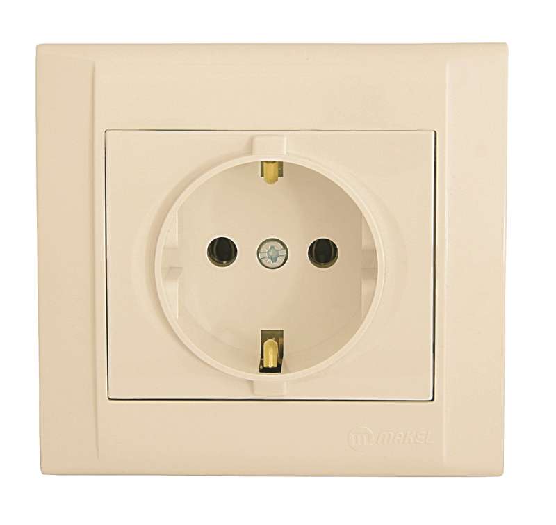 Розетка 1-м СП Defne 16А IP20 с заземл. крем. Makel 42010008