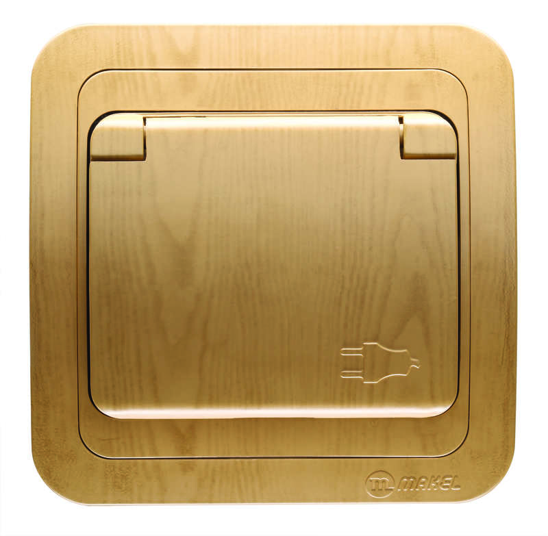 Розетка 1-м СП Mimoza 16А IP20 с заземл. с защ. крышкой дуб/дуб Makel 24229