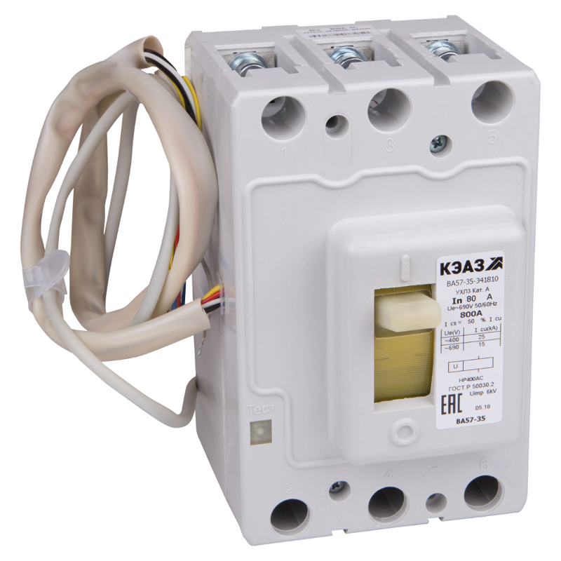 Выключатель автоматический 3п 20А 80Im 6кА ВА57-35-344710 УХЛ3 690В AC НР=230В AC/220В DC КЭАЗ 272704