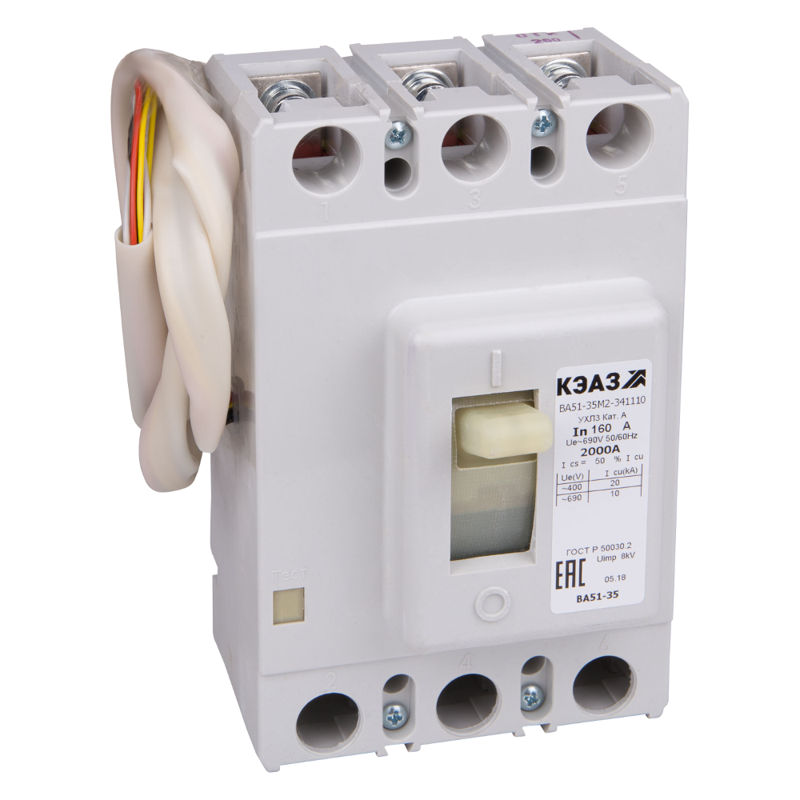 Выключатель автоматический 3п 20А 125Im 3кА ВА51-35М1-341210 УХЛ3 690В AC НР=220..240В AC/220В DC КЭАЗ 283378