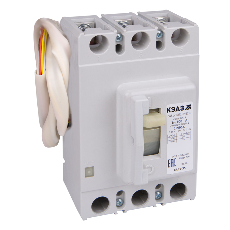 Выключатель автоматический 3п 125А 1500Im 20кА ВА51-35М2-341816 УХЛ3 690В AC НР=230В AC/220В DC КЭАЗ 291029