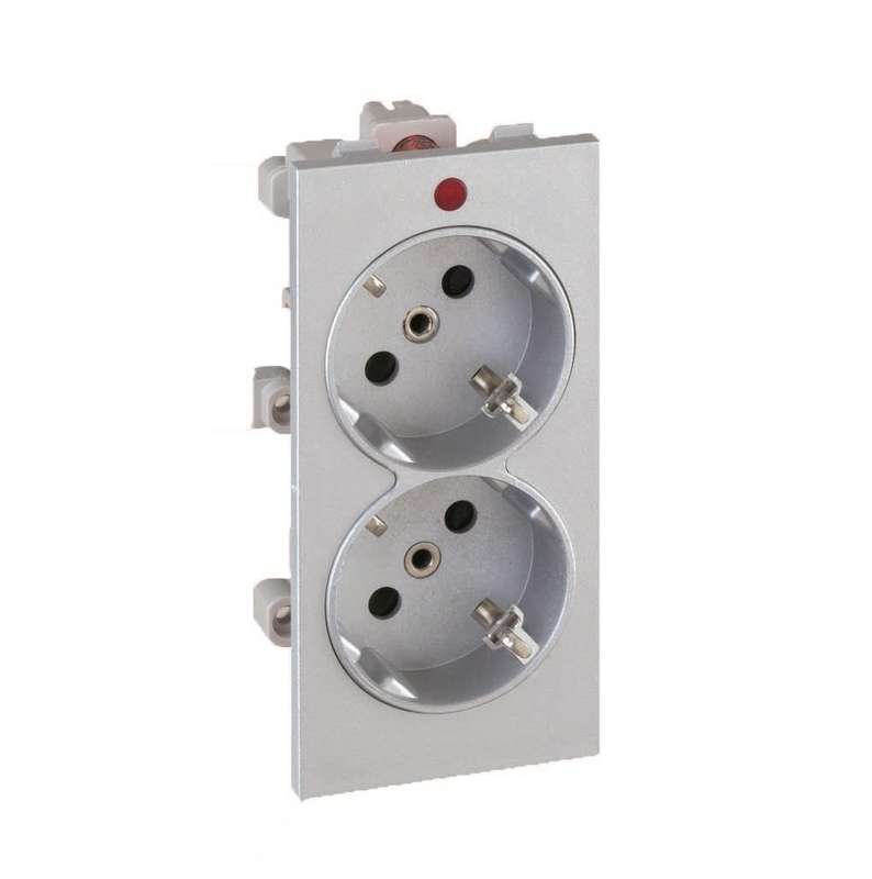 Розетка 2-м СП Simon Connect 16А IP20 250В 2х2P+E с заземл. с индикацией S-модуль механизм алюм. Simon S1-8