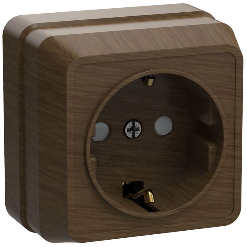 Розетка 1-м ОП Октава РСш20-3-ОД 16А IP20 с заземл. защ. шторки дуб GENERICA ERO14-K04-16-DC