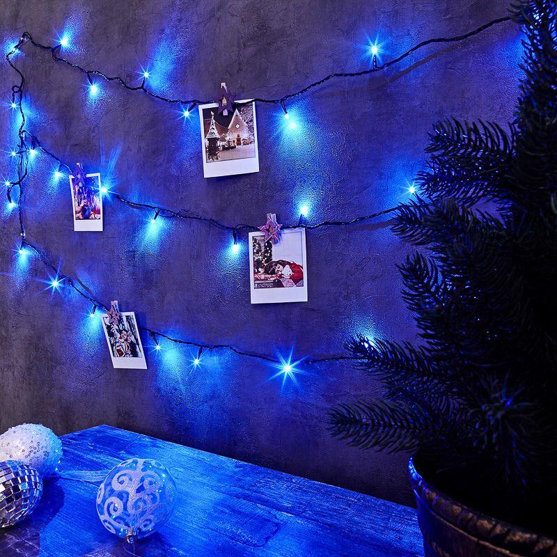 Гирлянда светодиодная "Твинкл Лайт" 6м 40LED син. 5.1Вт 220-240В IP20 с контроллером 8 режимов провод ПВХ темн. зел. Neon-Night 303-023