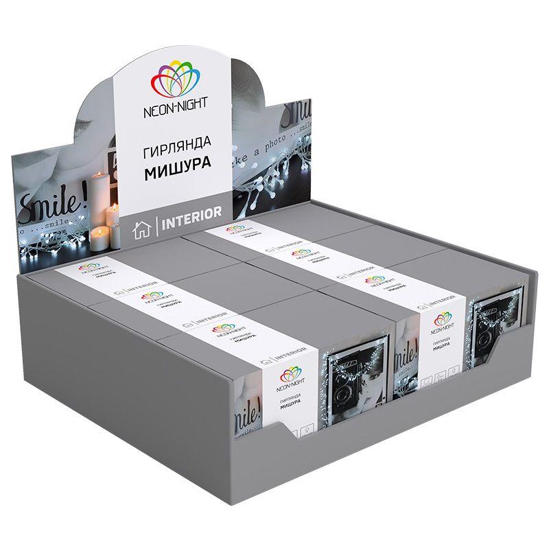 Гирлянда светодиодная "Мишура LED" 6м 576LED бел. 35Вт 220-240В IP20 провод ПВХ прозр. Neon-Night 303-615