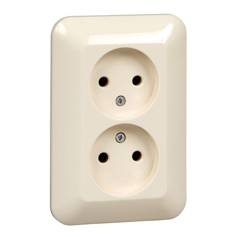 Розетка 2-м СП Прима 16А IP20 250В без заземл. без защ. шторок сл. кость (опт. упак.) SchE RS16-211-S