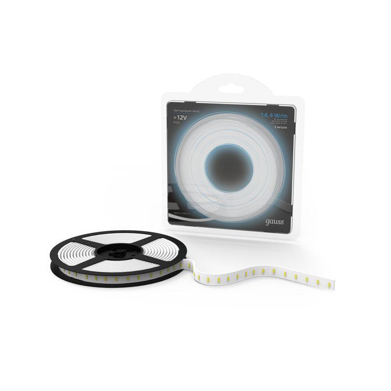 Лента светодиодная Black 5050/60-SMD 14.4Вт/м 6500К холод. бел. IP20 660лм/м 12В (блист.5м) GAUSS 312000314