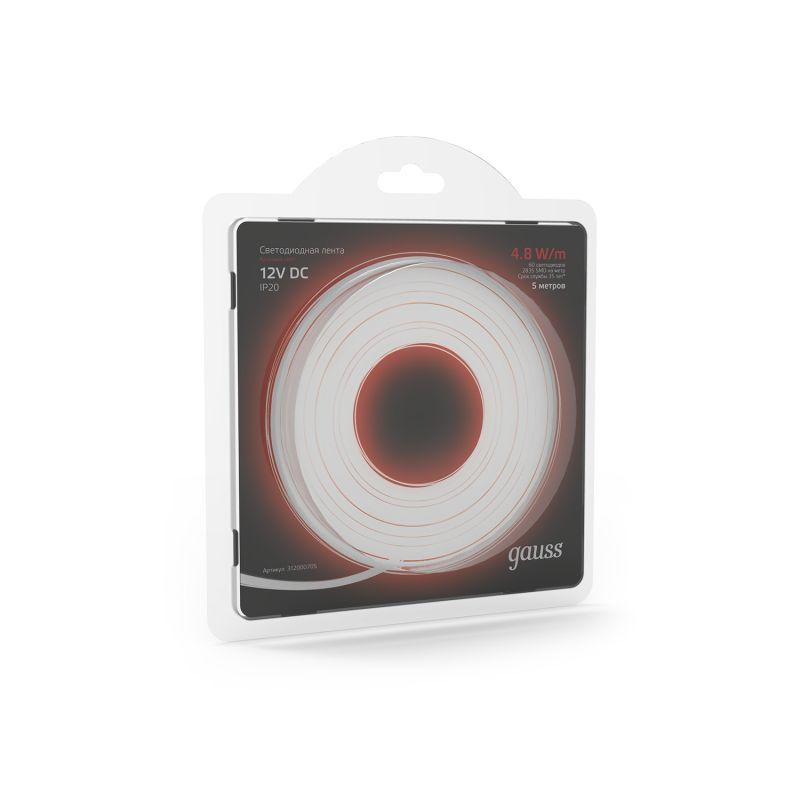 Лента светодиодная Black 2835/60-SMD 4.8Вт/м красн. IP20 210лм/м 12В (блист.5м) GAUSS 312000705