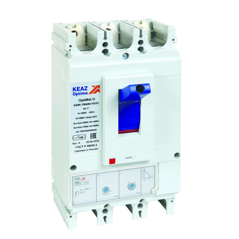 Выключатель автоматический 3п 320А диапазон уст. 252...630А 50кА OptiMat D630H-TM320-ОМ4-РЕГ КЭАЗ 327467