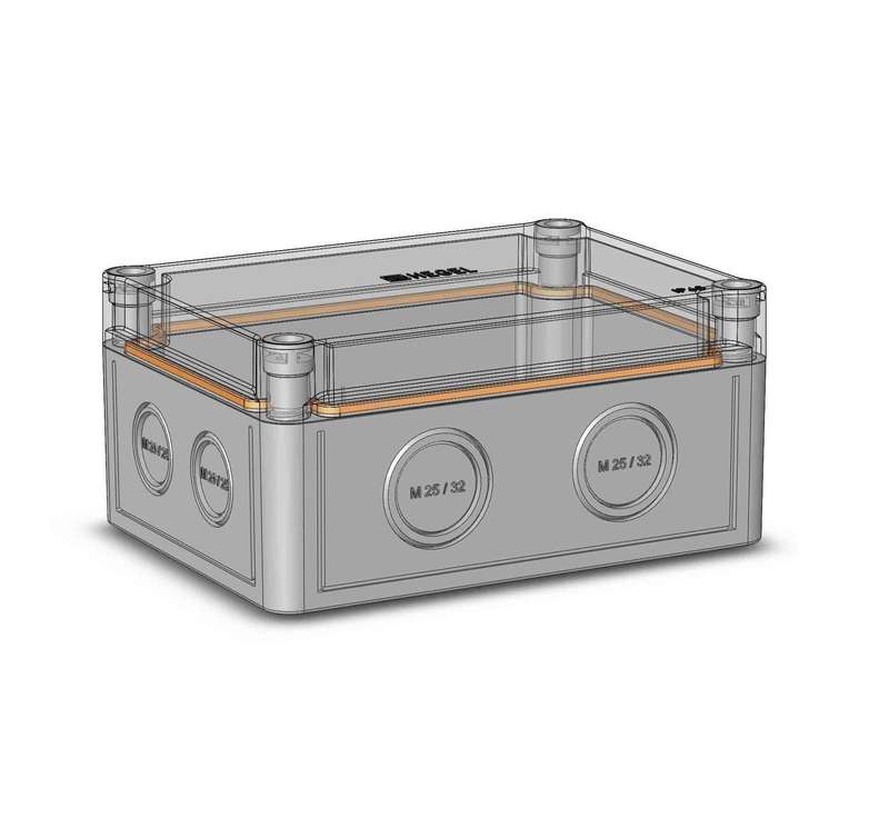 Коробка АБС низкая прозр. крышка св. сер. МП HEGEL КР2801-421