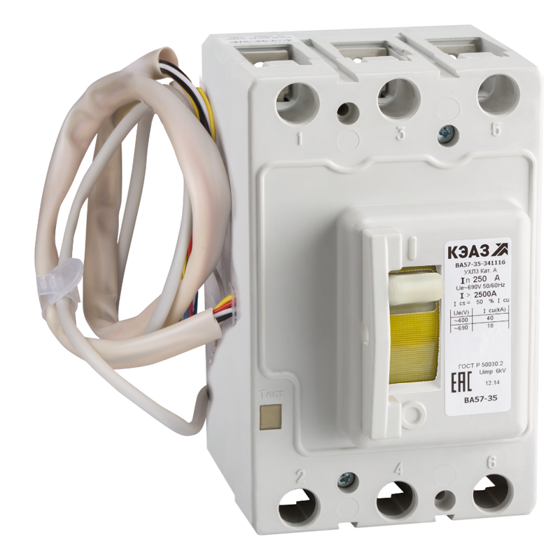 Выключатель автоматический 3п 160А 1600Im 35кА ВА57-35-341810 690AC НР110AC/DC УХЛ3 КЭАЗ 344679