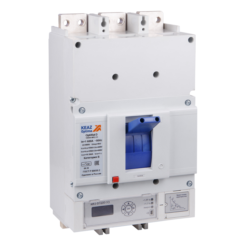 Выключатель автоматический 3п 1000А диапазон уст. 500...1000А 85кА OptiMat D1000H-MR2-У3-РЕГ КЭАЗ 353190