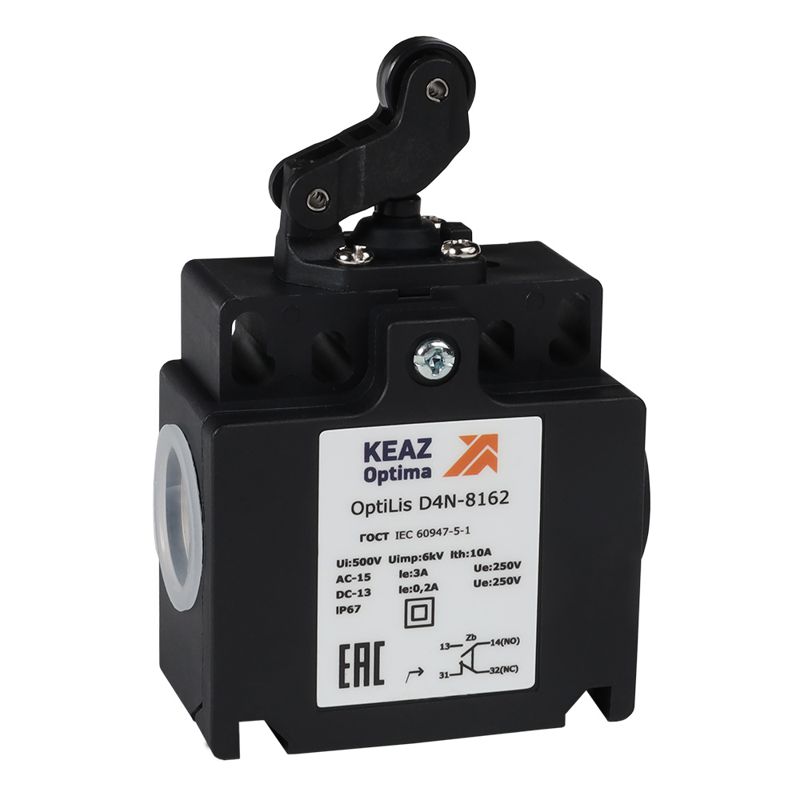 Выключатель концевой OptiLiS D4N-8162 рычаг роликовый горизонтальное перемещение EN 50047 XCKT2121P16 КЭАЗ 365316