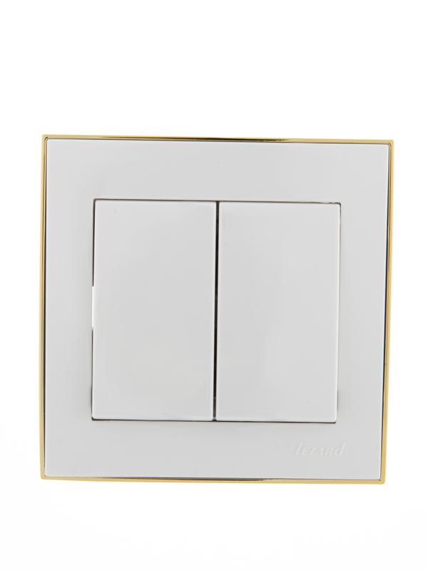 Выключатель 2-кл. СП Rain 10А IP20 с зол. боковой вставкой бел. LEZARD 703-0226-101