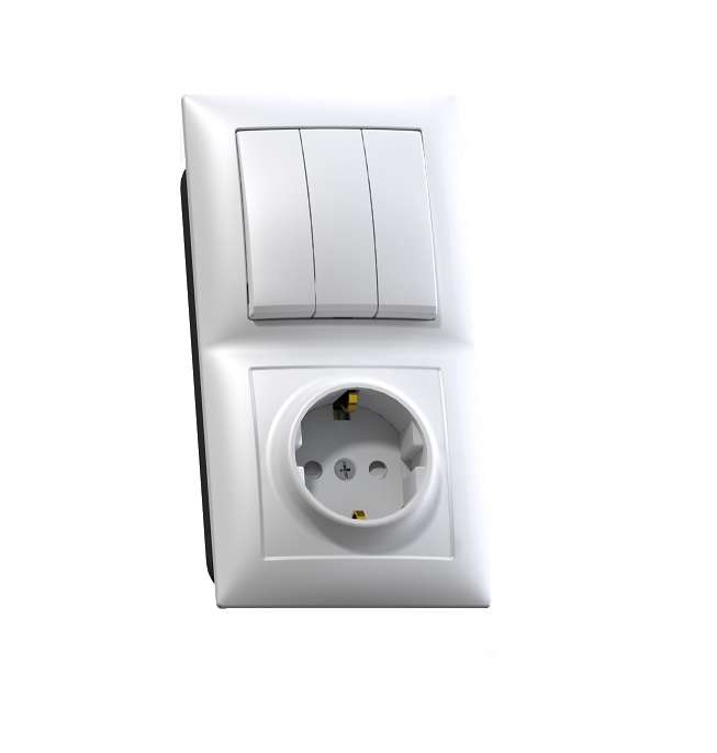 Блок СП БКВР-416 Селена (3-кл. выкл. + розетка с заземл. защ. шторки) бел. Кунцево 8206