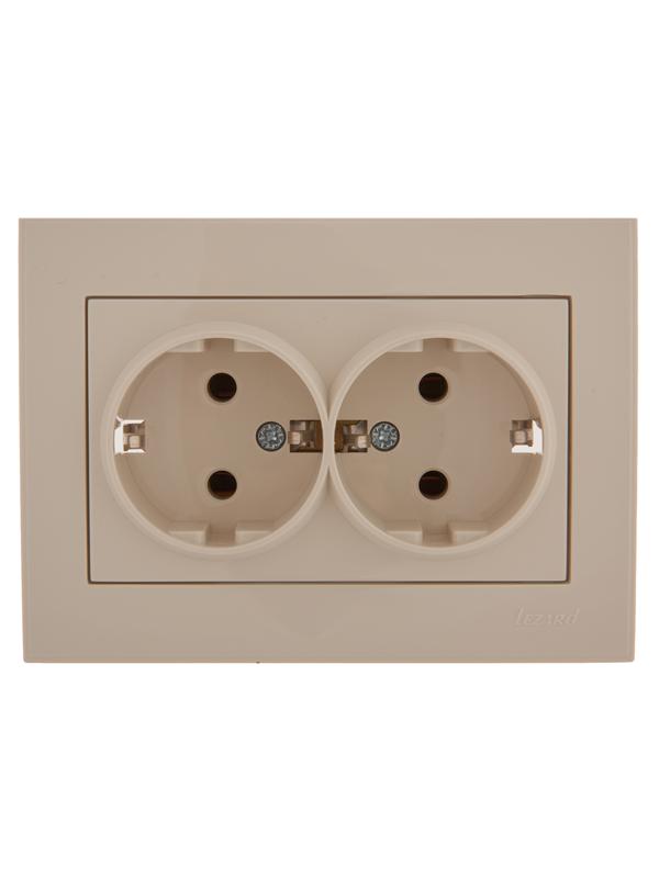 Розетка 2-м СП Rain с заземл. керамика крем. LEZARD 703-0303-127