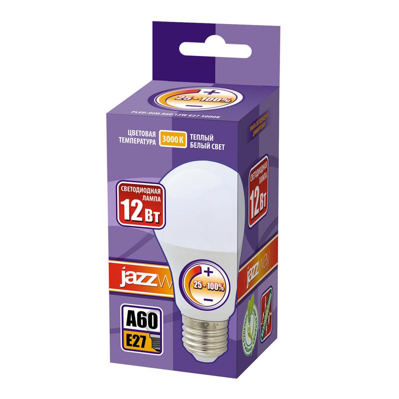 Лампа светодиодная PLED-DIM 12Вт A60 грушевидная 3000К тепл. бел. E27 1060лм 220-240В диммир. JazzWay 2855879