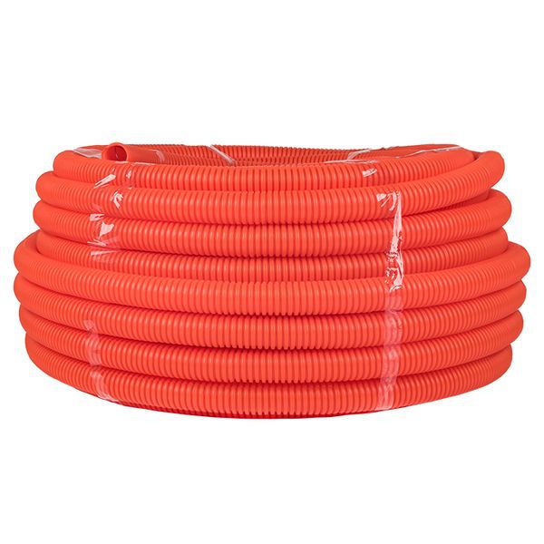 Труба гофрированная ПНД d32мм с протяжкой оранж. (уп.50м) Plast PROxima EKF tpnd-32-o