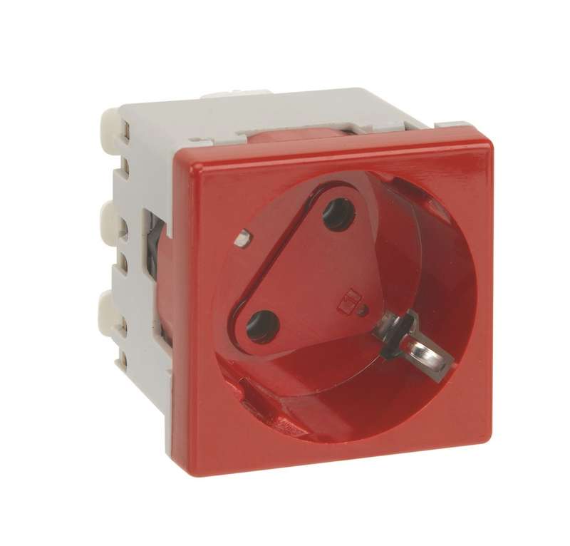 Розетка Simon Connect 16А 250В 2P+E с заземл. Schuko 45х45мм модуль К45 с блокиров. вставкой безвинтов. клеммы механизм красн. Simon KS11-6