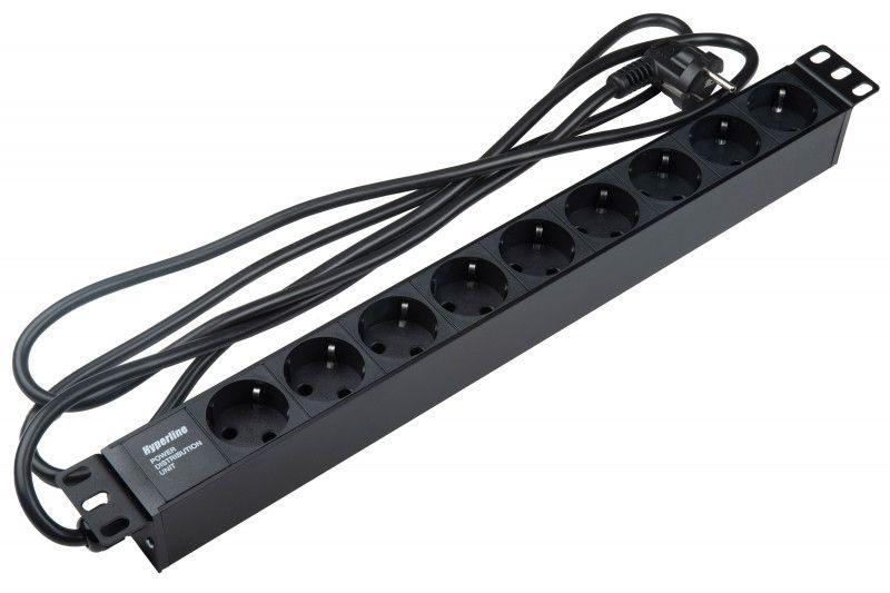 Блок розеток 9-м 16А SHE19-9SH-2.5EU 250В 3х1.5кв.мм 482.6х44.4х44.4мм для 19дюйм горизонт. Schuko с вилкой Schuko шнур 2.5м Hyperline 397067