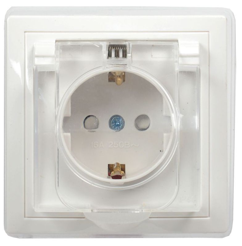 Розетка 1-м СП Кварта РСбш10-3-ККБ-44 16А IP44 с заземл. защ. шторки с крышкой керамика бел. GENERICA ERK70-K01-10-DM-44