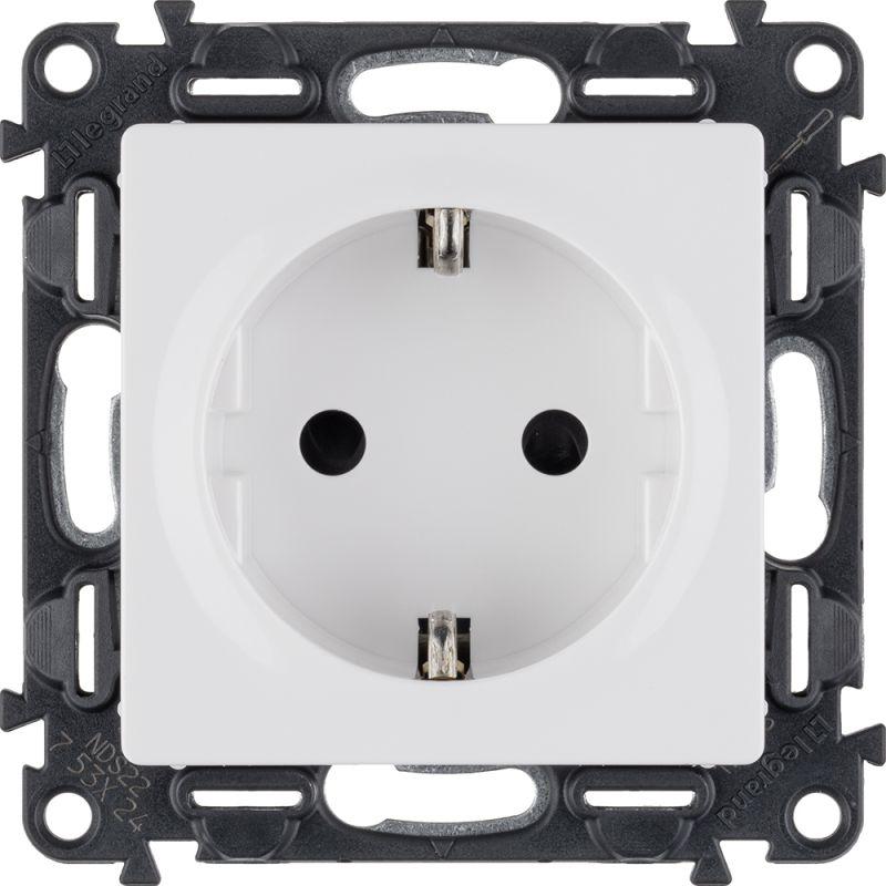 Розетка 1-м СП Valena Life 16А IP20 250В 2P+E защ. шторки винтов. клеммы с лицев. панелью механизм бел. Leg 753424