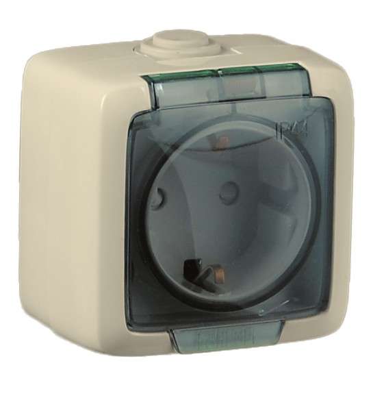 Розетка 1-м ОП Альфа 16А IP44 250В с заземл. защ. шторки с крышкой сл. кость HEGEL РА16-212-01