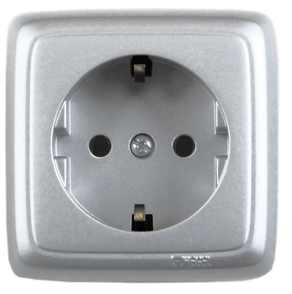 Розетка 1-м ОП Альфа 16А IP20 250В с заземл. с изолир. пластиной серебр. HEGEL РА16-113-06