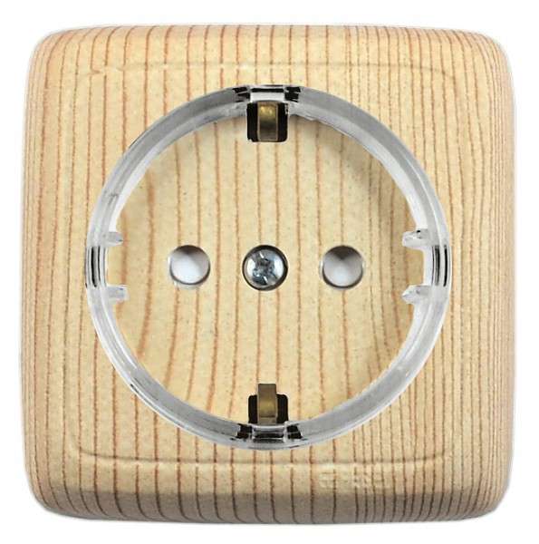 Розетка 1-м ОП Альфа 16А IP20 250В с заземл. защ. шторки с изолир. пластиной (стакан) сосна HEGEL РА16-174-02