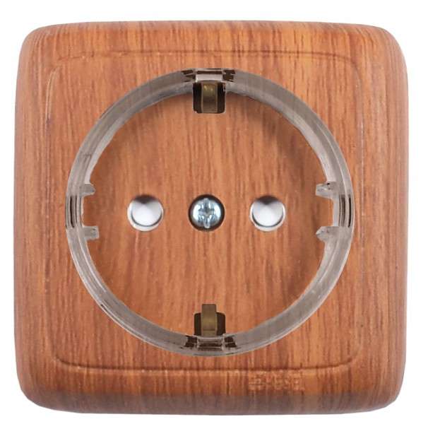 Розетка 1-м ОП Альфа 16А IP20 с заземл. защ. шторки с изолир. пластиной (стакан) дуб HEGEL РА16-174-05