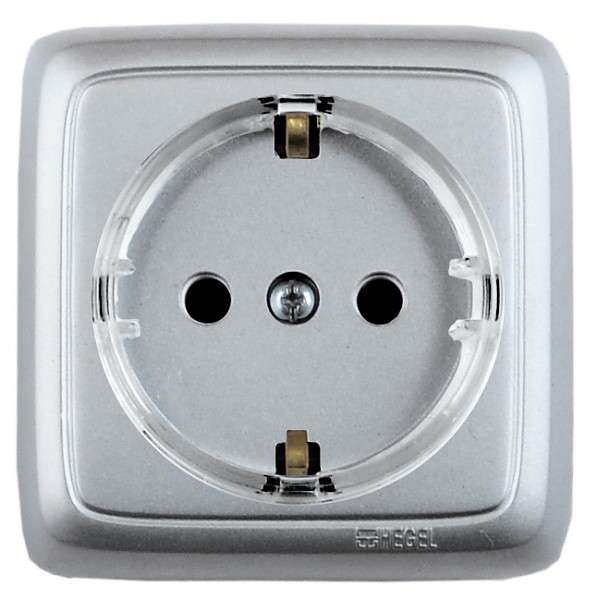 Розетка 1-м ОП Альфа 16А IP20 с заземл. стакан серебр. HEGEL РА16-171-06